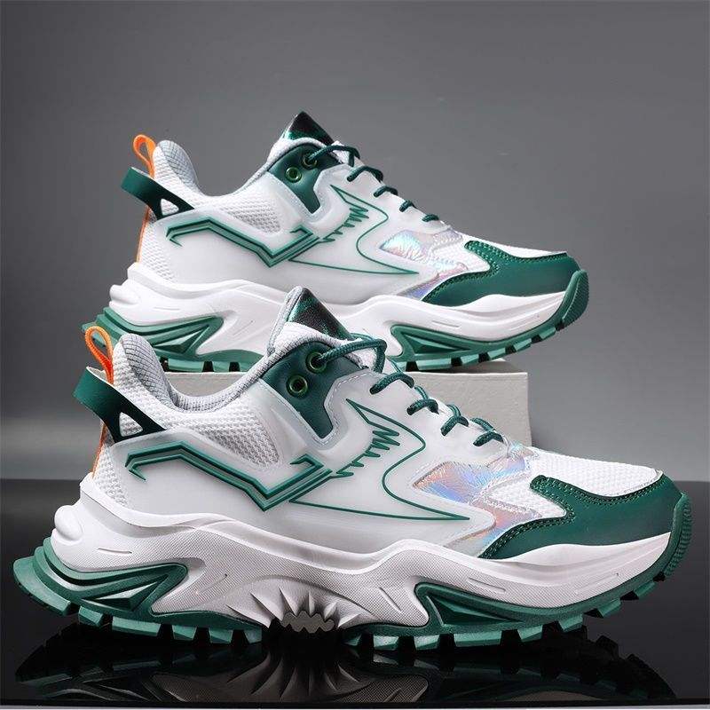 Spring and summer new men's leisure sports thick sole flying woven breathable men's shoes Color matching trend