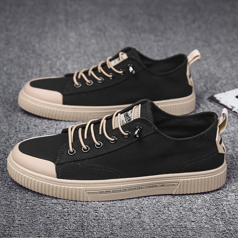 2025 Mens Low Top Canvas Sneakers Versatile Trendy Slip-On Casual Shoes with Lace-Up Closure and Breathable Mesh Lining